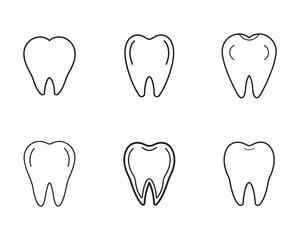 Variety of Tooth Outlines Representing Dental Health and Hygiene Awareness for Educational Materials and Medical Illustrations