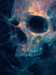 Scary Halloween background with pumpkins and fog. Neural network AI generated art