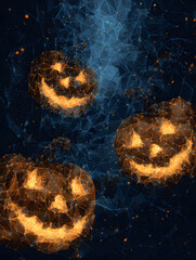Scary Halloween background with pumpkins and fog. Neural network AI generated art