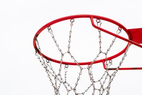 Close-up of Outdoor Basketball Hoop with Chain Net