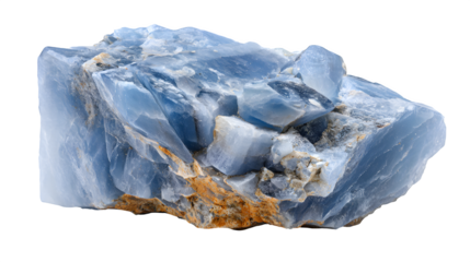 Blue Calcite rough chunk, natural pale blue crystalline mass, untreated, isolated on Transparent background