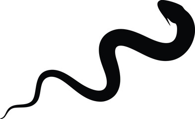 Black Snake Silhouette Crawling on White Background, Minimalist Reptile Illustration Depicting a Serpent