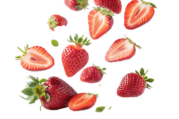 sliced fresh strawberries in the air PNG Image