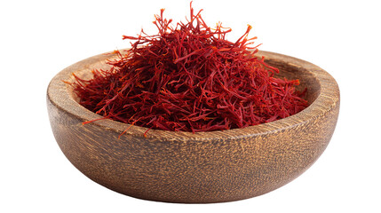 Fototapeta premium saffron thread in the wooden plate, isolated on the white background.