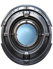 Futuristic round metallic spaceship porthole