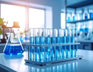 Laboratory equipment with blue liquid