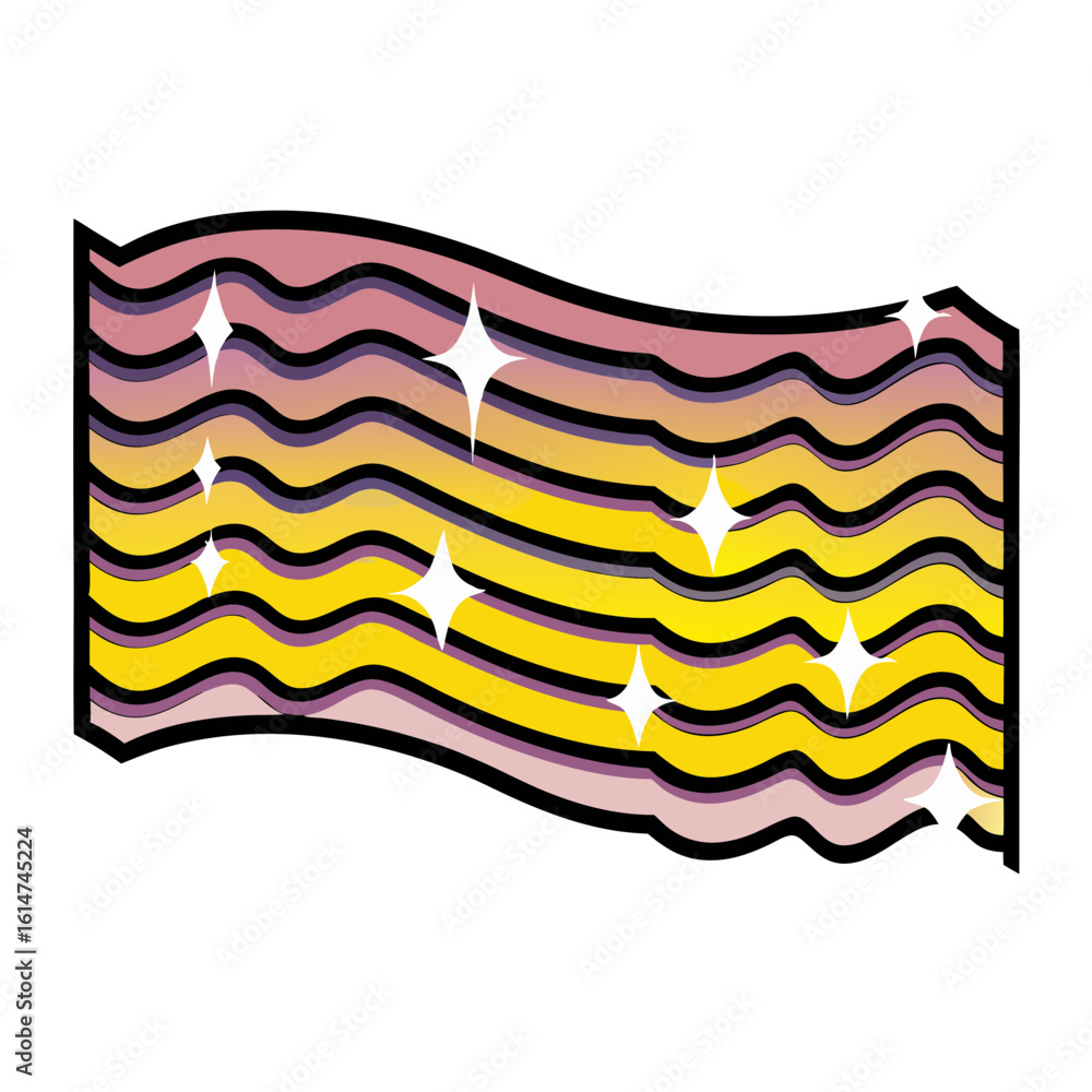 Poster wavy lines in vibrant pink and yellow with sparkling stars in pop art style, space for text, isolate
