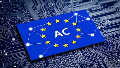 EU flag with "AC" on a circuit board