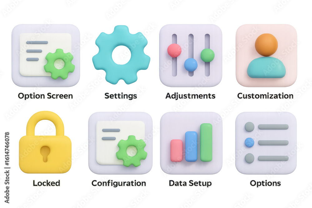 Poster colorful 3d icons for user interface design and settings customization