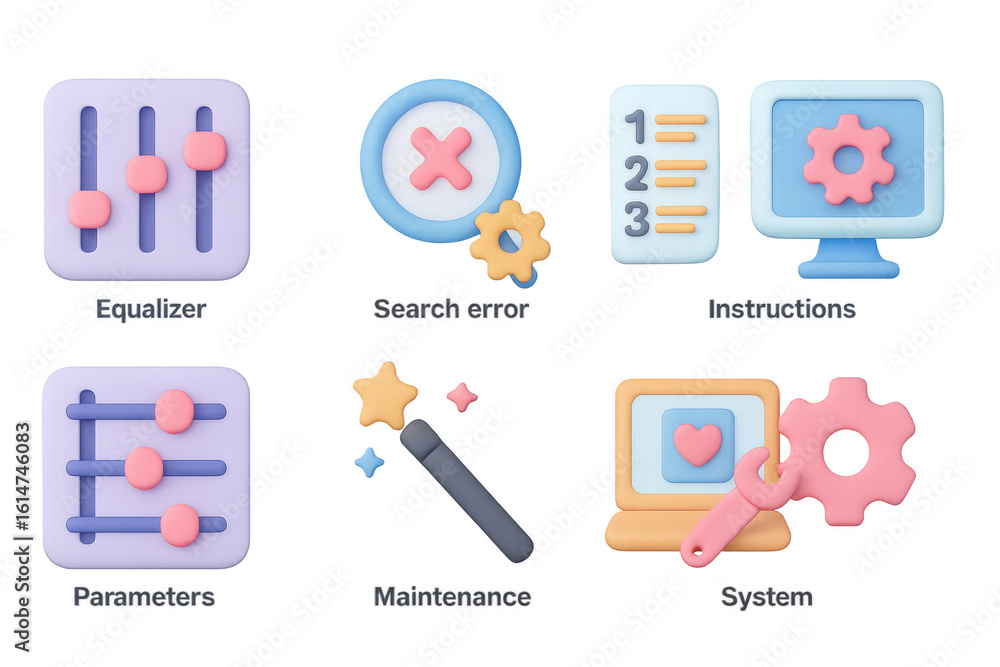 Poster colorful 3d interface icons for technology and settings applications