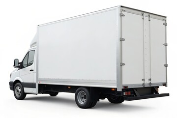 White box truck rear view isolated on white background