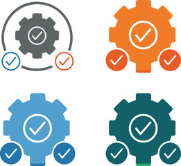 Gear Icons with Checkmarks – Settings, Configuration, and Verification Symbols Vector for UI/UX Design