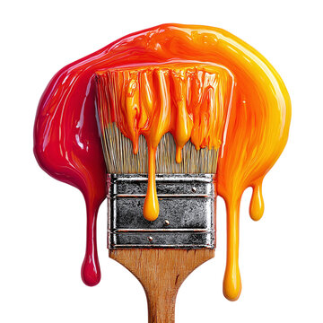 Paintbrush with dripping paint - isolated white background --s 250