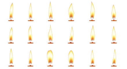 Collection of realistic candle flame animations isolated on transparent background