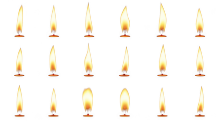 Collection of realistic candle flame animations isolated on transparent background