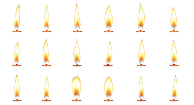 Collection of realistic candle flame animations isolated on transparent background