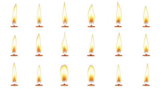 Collection of realistic candle flame animations isolated on transparent background