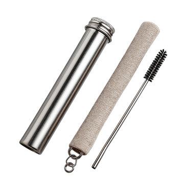 Stainless steel straw and cleaning brush - isolated white background --s 250