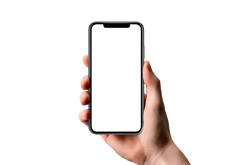 Smartphone held in hand, blank screen