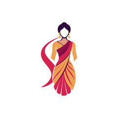Women's fashion design logo with saree vector 