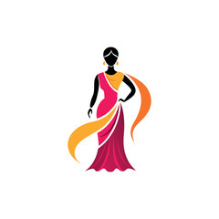 Women's fashion design logo with saree vector 