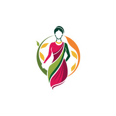 Women's fashion design logo with saree vector 