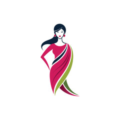 Women's fashion design logo with saree vector 