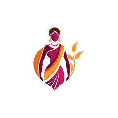 Women's fashion design logo with saree vector 