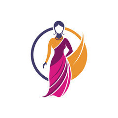 Women's fashion design logo with saree vector 