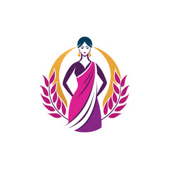 Women's fashion design logo with saree vector 