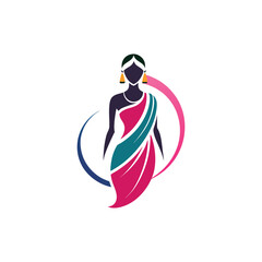 Women's fashion design logo with saree vector 