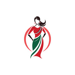 Women's fashion design logo with saree vector 