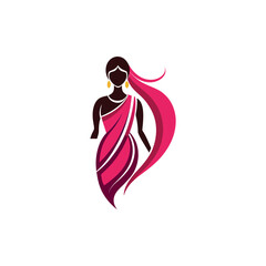 Women's fashion design logo with saree vector 