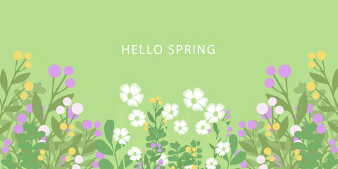 Spring or summer cards, banner with cute flowers. tropical Floral botanical art templates for holiday poster, Mother's Day, Easter and Birthday  invitation, social media post, cover, advertisement.