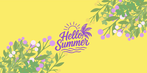 Spring or summer cards, banner with cute flowers. tropical Floral botanical art templates for holiday poster, Mother's Day, Easter and Birthday  invitation, social media post, cover, advertisement.