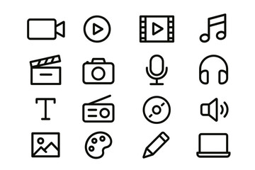 Simple media and art icons collection - video, music, art, laptop, radio