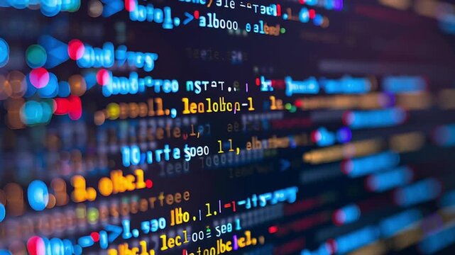 Colorful computer programming code digital screen with vibrant software data creating dynamic technology atmosphere and focused computer programming