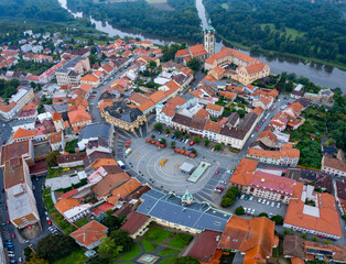  Aerial view of the city Melnik in the czech Republic on a rainy summer day.