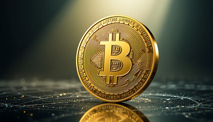 Glowing Bitcoin Coin on Digital Circuit Background Representing Cryptocurrency Technology