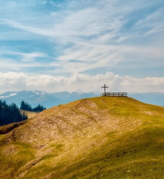 A cross on the mountain top, shotted at Altendorf, Zurich