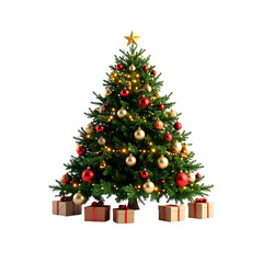 "3D Cartoon of a Cute Christmas Tree on a White Background, Featuring Cinematic Lighting and Festive Ornaments, Perfect for Holiday-Themed Designs and Decorations 