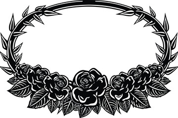 Obraz premium Rose Garland frame illustration for coloring page.