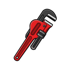 Cartoonstyle red pipe wrench with black head and silver adjustment knob