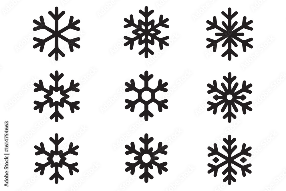 Wall mural set of snow lines icon. christmas snowflake icons isolated. snowflake icon outline style. set of sno