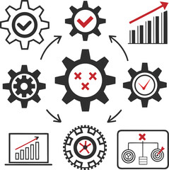 Workflow process icons with gears graph and flowchart elements cogwheel