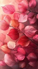 Autumn Leaves on Branch with Pink and Red Hues