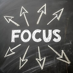 Chalkboard with “Focus” Word and Hand-Drawn Arrows
