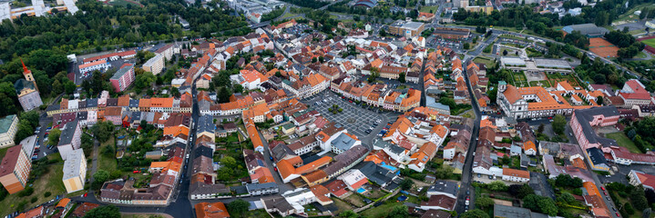 Aerial view of the city Ceska Lipa in the czech Republic on a rainy summer day.