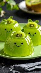 Kiwi-flavored jelly with smiling faces
