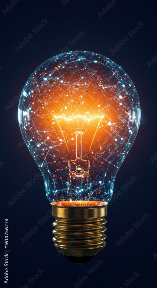 Poster illuminating networks: a glowing light bulb representing connectivity and innovation